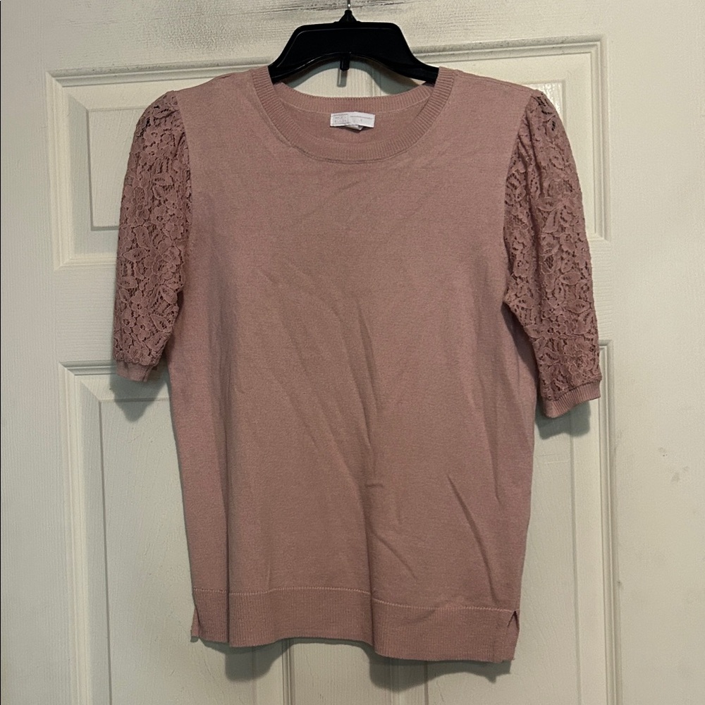 14th & Union Dusty Pink Knit Sweater Size Small with Lace Sleeves